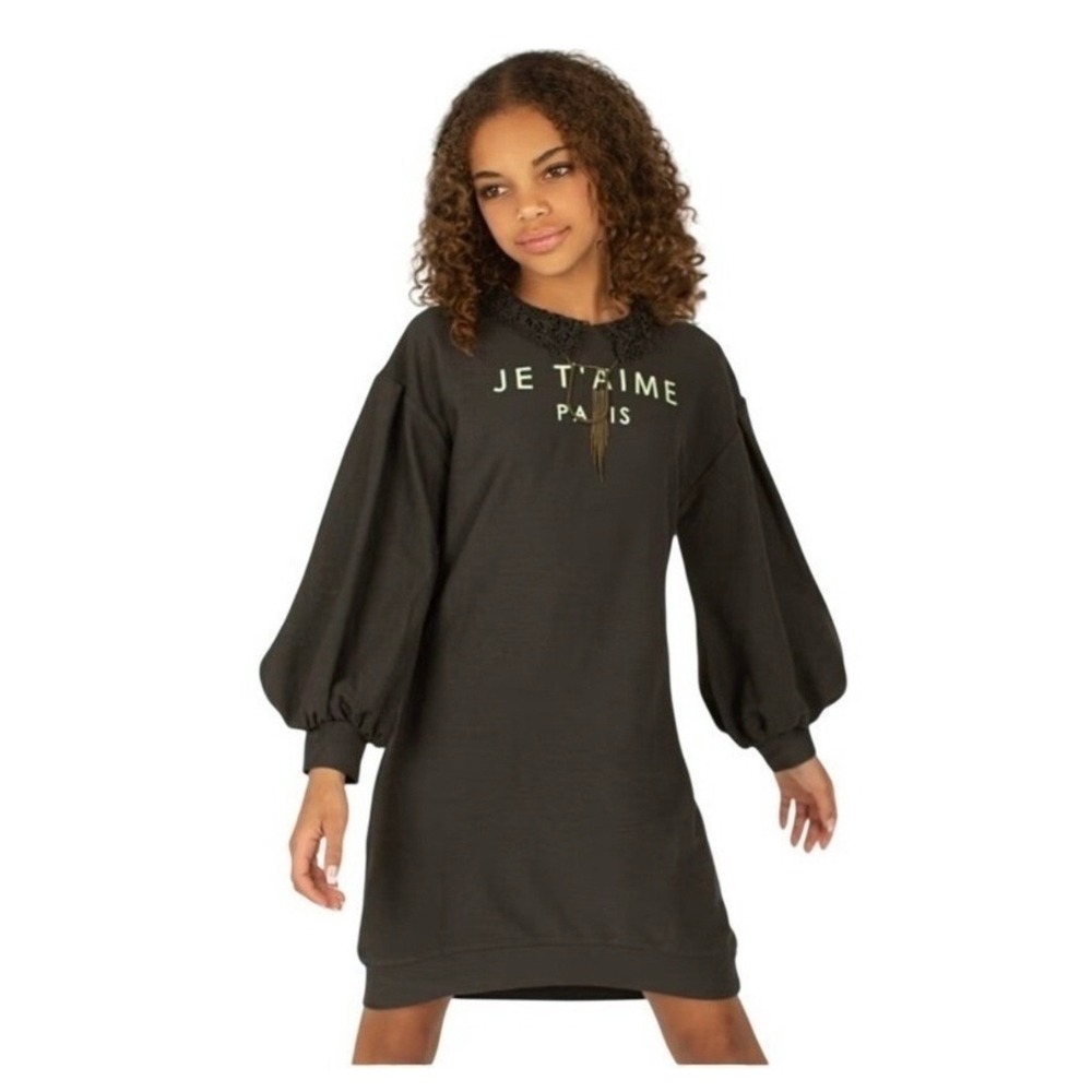Mia Joy by Joyfolie Zarin Dress Charcoal Grey Gold Je T'aime Paris Lace Collar 3